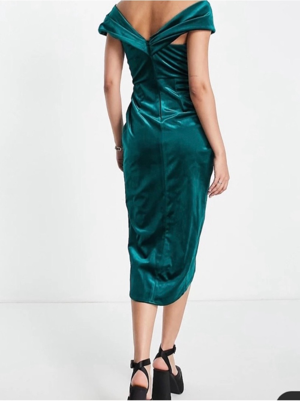 ASOS Turquoise Off-Shoulder Velvet Midi Dress